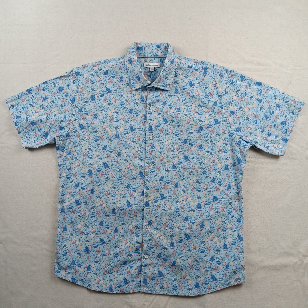 Peter Millar Mens Shipfaced Pirate All Over Print Short Sleeve Button Up Shirt L - Picture 2 of 12
